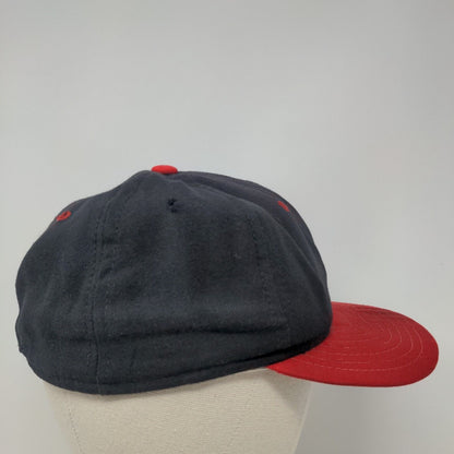 Vintage New Era Fitted Hat Blue Red Size 7 Made USA Embroidered C Arrowhead Logo