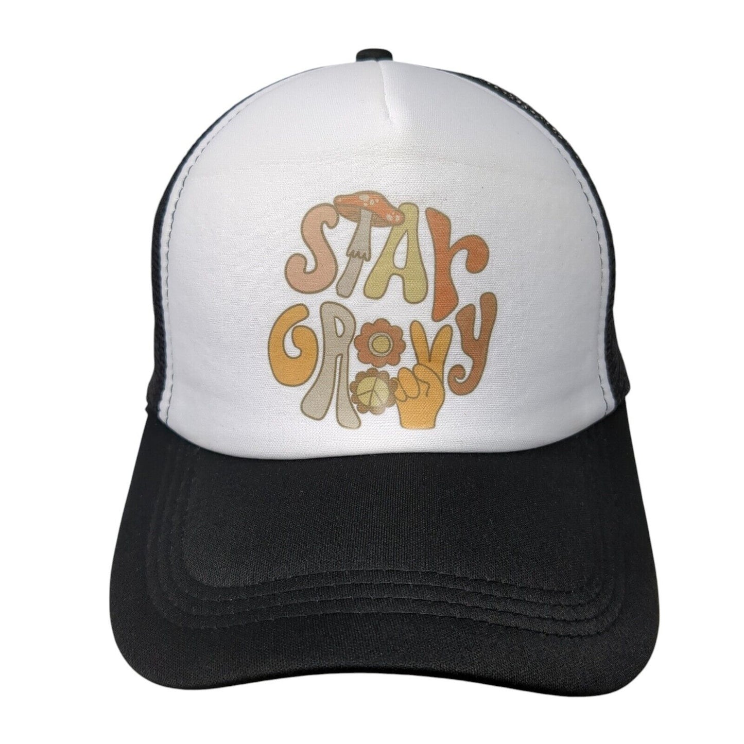 Stay Groovy Snapback Trucker Hat Black OSFA Mesh Back Adjustable