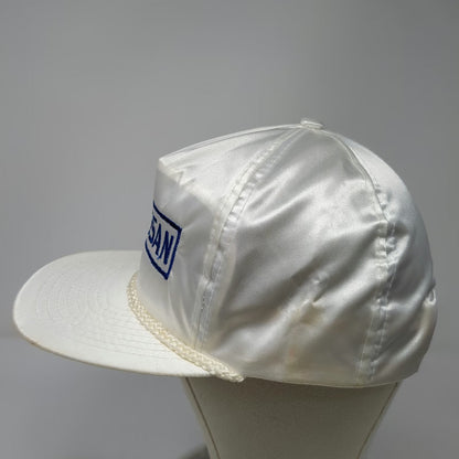 Nissin 5 Panel Hat White One Size Nissan Embroidered Rope Polyester Slideback