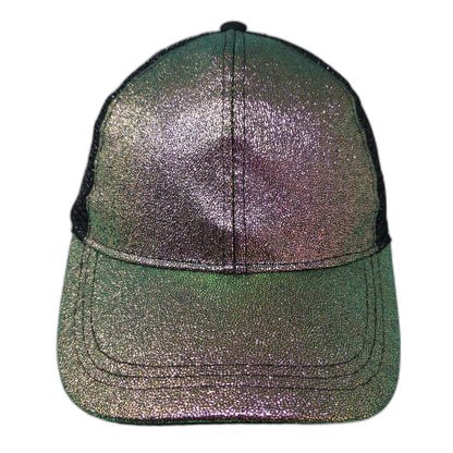Trucker Hat Green Purple One Size Iridescent Crackle Metallic Mesh Back Hat