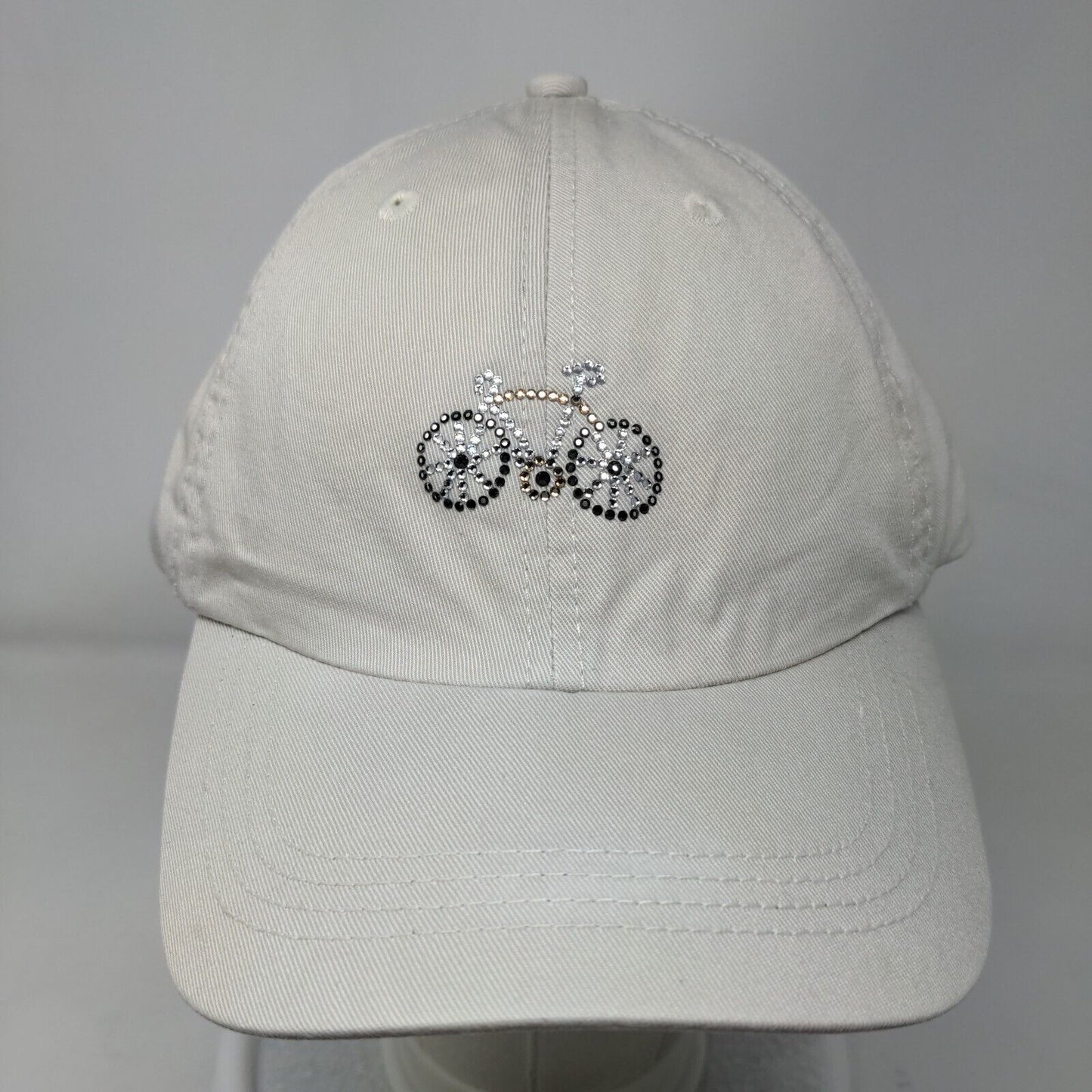Rhinestone Bicycle Bling Slideback Hat Cream One Size Adjustable