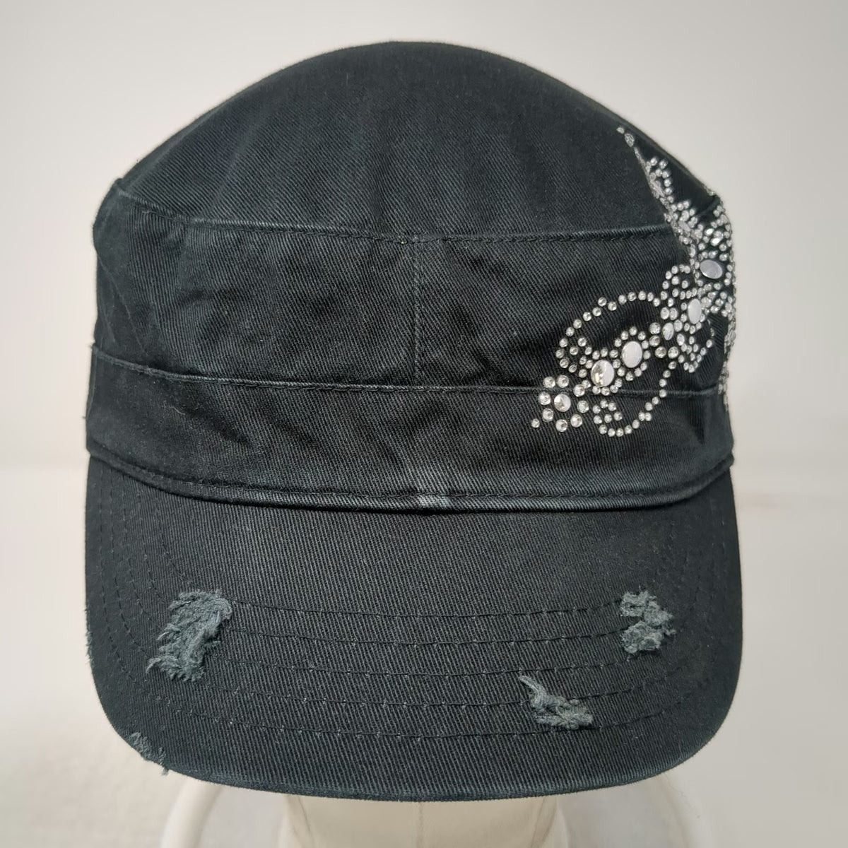 Glare Accessories Army Cap Black One Size Rhinestone Cross Bling Strapback Hat