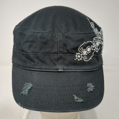 Glare Accessories Army Cap Black One Size Rhinestone Cross Bling Strapback Hat