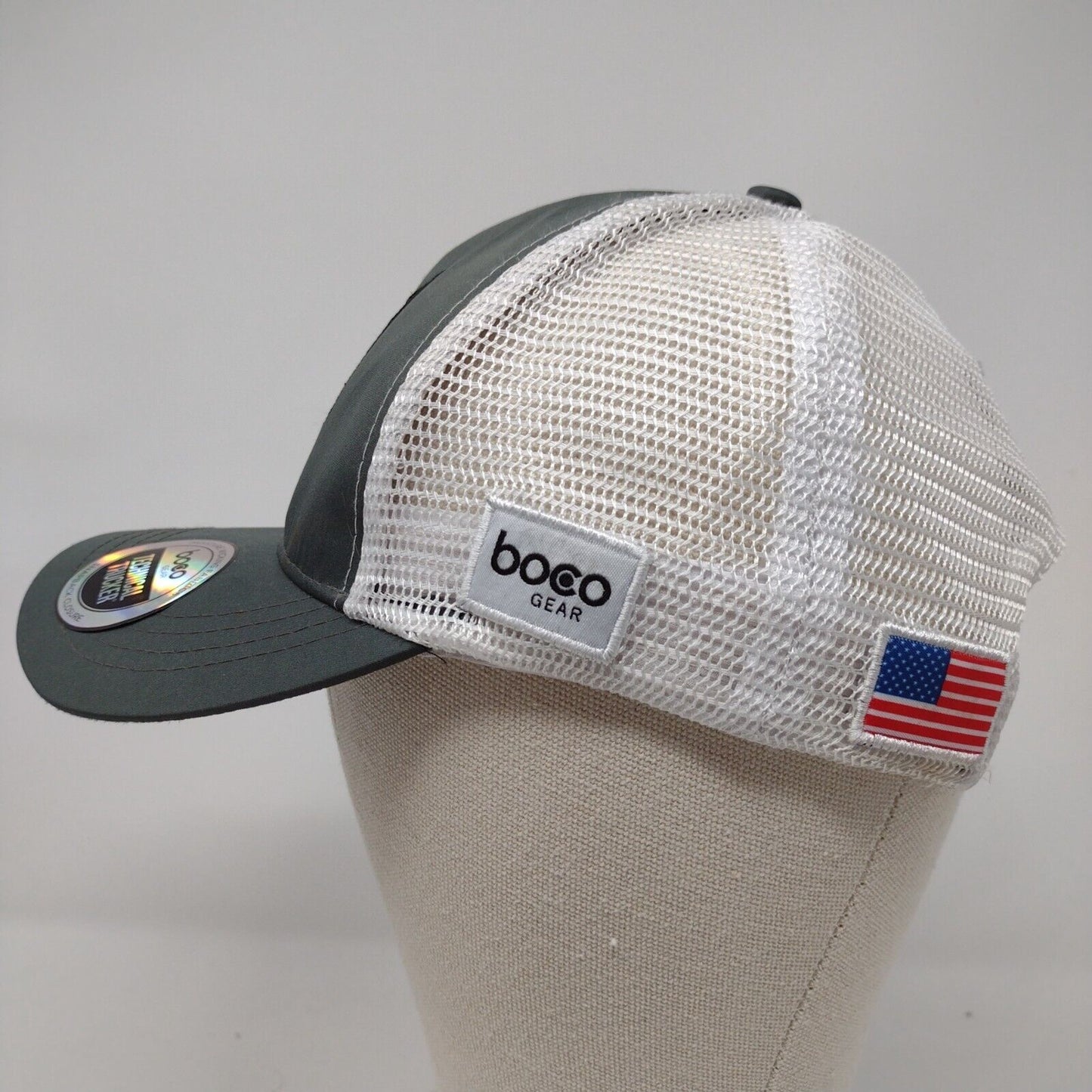 Boco Snapback Mesh Back Trucker Hat Gray OSFM Embroidered Perched.io