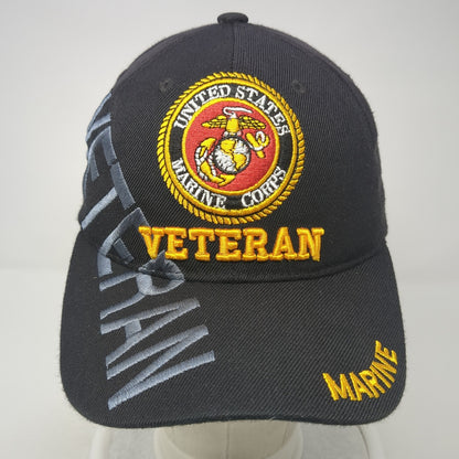 United States Veteran Marine Strapback Hat Black One Size Embroidered