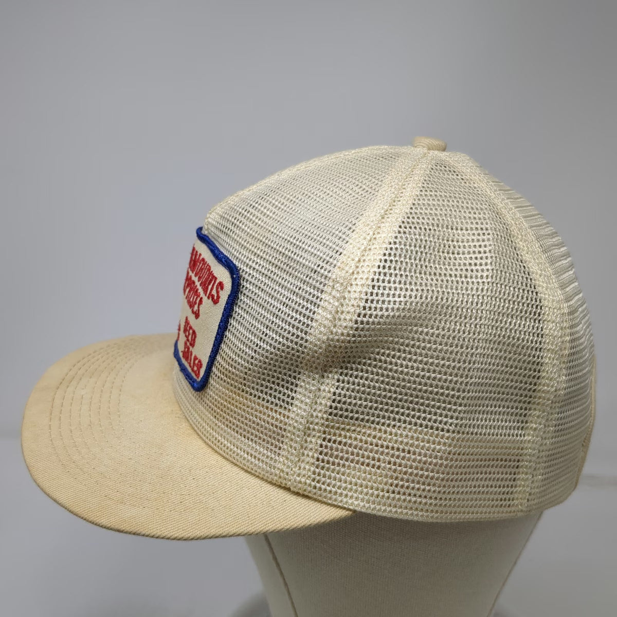 K-Brand Trucker Hat Beige Vintage Stavrianoudakis Enterprises Farming Seed Mesh