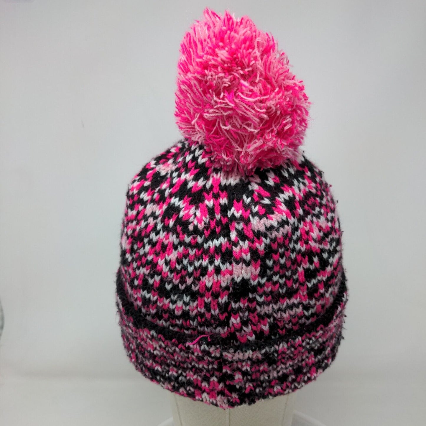 Support The Cure Pink Ribbon Knit Pom Pom Beanie Hat Multicolor OSFM