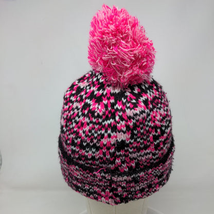 Support The Cure Pink Ribbon Knit Pom Pom Beanie Hat Multicolor OSFM