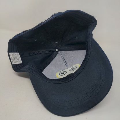 Emoji Flushed Face Snapback Hat Blue One Size Adjustable Embroidered Emoticon