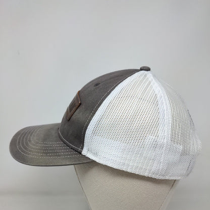 Caterpillar Snapback Mesh Back Trucker Hat One Size Gray Leather Patch