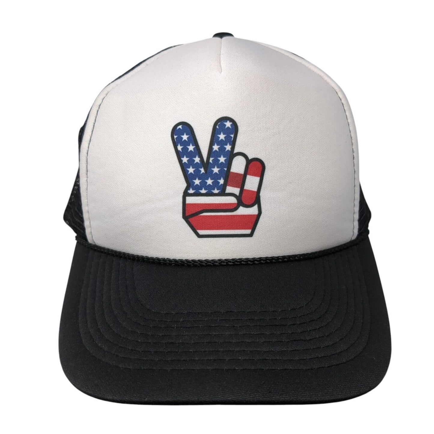 American Flag Peace Sign Rope Trucker Hat Black OSFM Mesh Back Otto