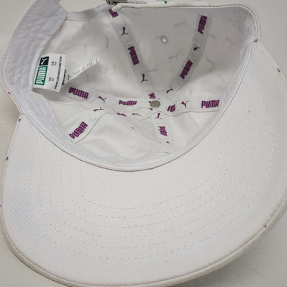 Puma Baseball Cap White One Size Iridescent Rainbow Mini Logo Print Hat Buckle