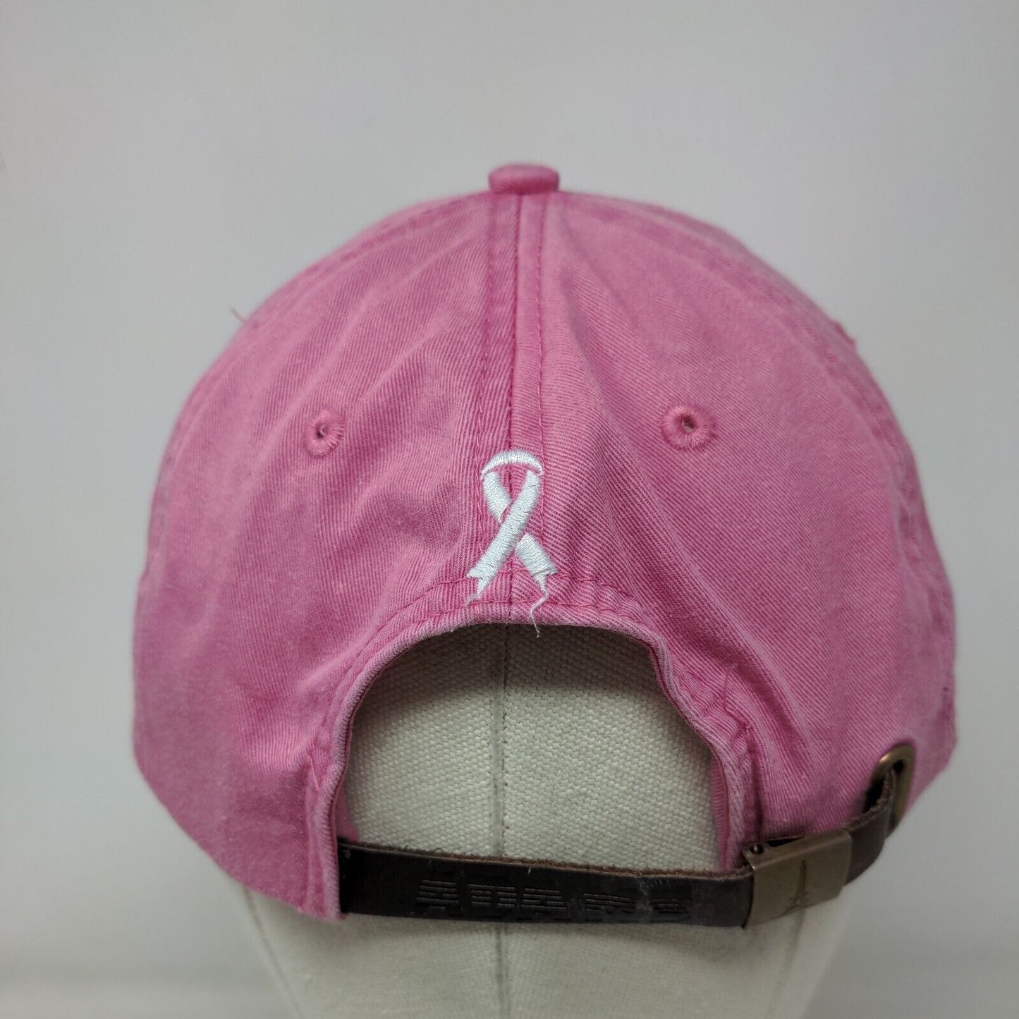 Think Pink Ribbon Slideback Hat Pink One Size Leather Strap Adams