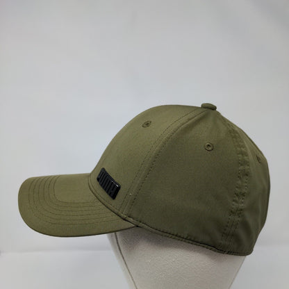 PUMA Stretch Fitted Hat Green OS Lightweight Embroidered Vented Holes 6 Panel