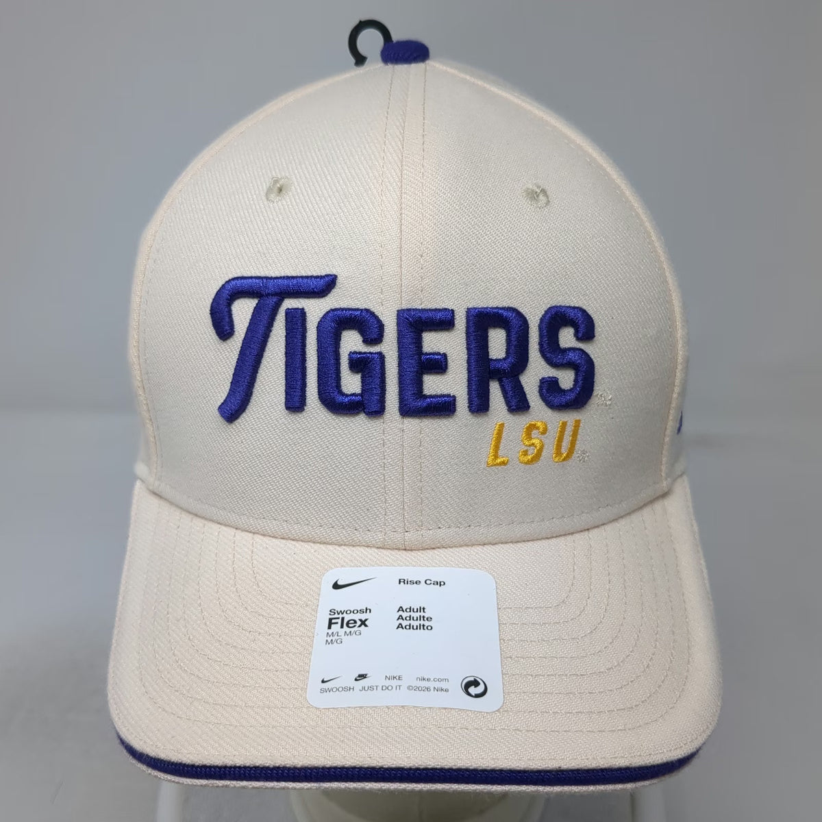 LSU Tigers NCAA Nike Rise Cap Beige L Flex Fit Dri-FIT Curved Brim Back Logo Hat