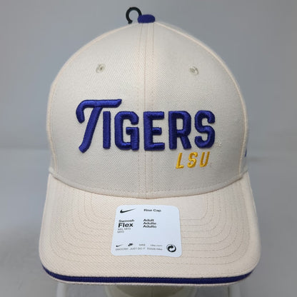 LSU Tigers NCAA Nike Rise Cap Beige L Flex Fit Dri-FIT Curved Brim Back Logo Hat
