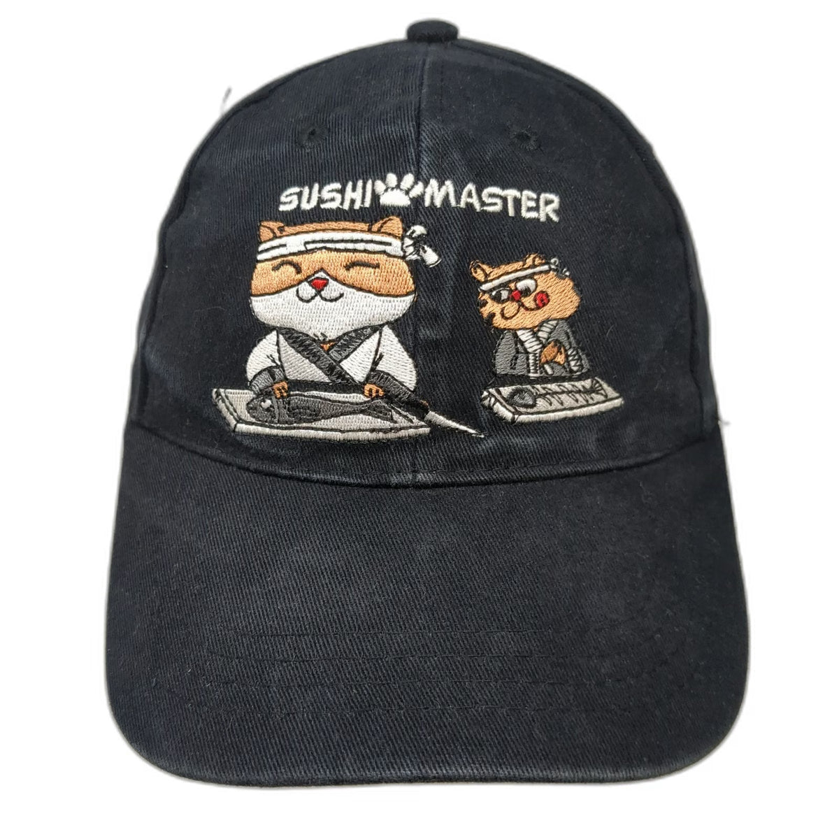 Sushi Master Cat Graphic Baseball Cap Black One Size Strapback Novelty Chef Hat