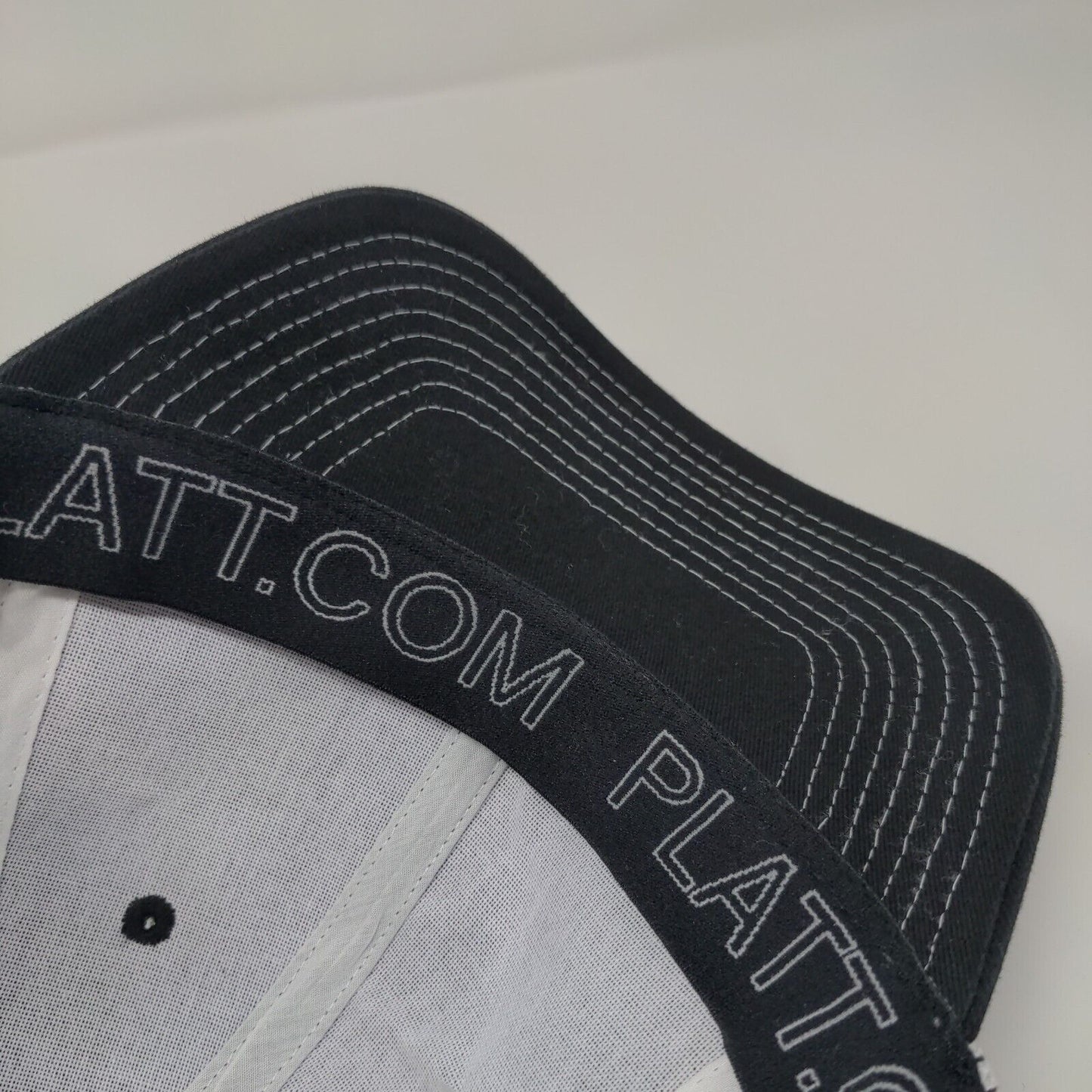 PLATT Fitted Trucker Hat Black OSFA Embroidered Vented Holes 6 Panel Mesh Back