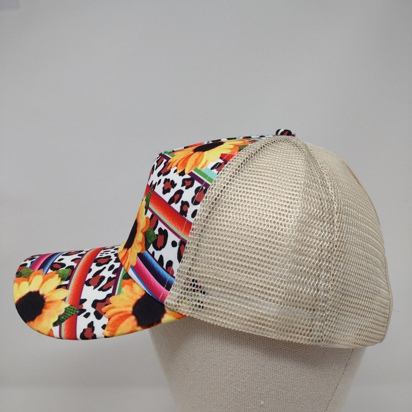 Sunflower Leopard Print Strapback Trucker Hat Multi OSFA Ponytail
