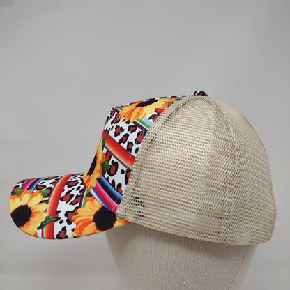 Sunflower Leopard Print Strapback Trucker Hat Multi OSFA Ponytail
