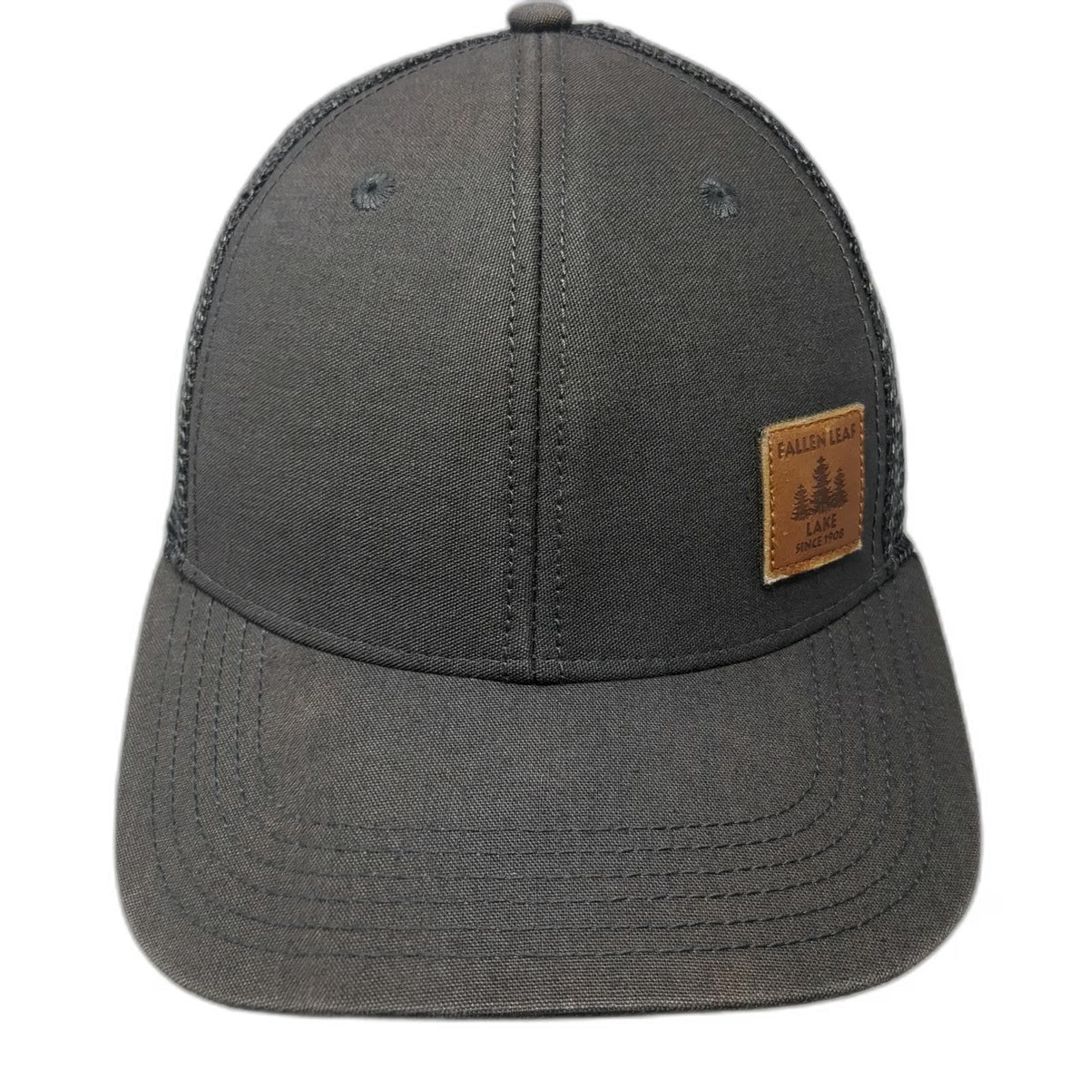 Legacy Trucker Hat Gray One Size Fallen Leaf Lake Leather Patch Mesh Snapback