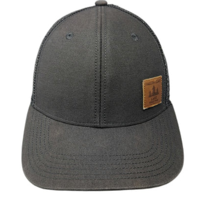 Legacy Trucker Hat Gray One Size Fallen Leaf Lake Leather Patch Mesh Snapback
