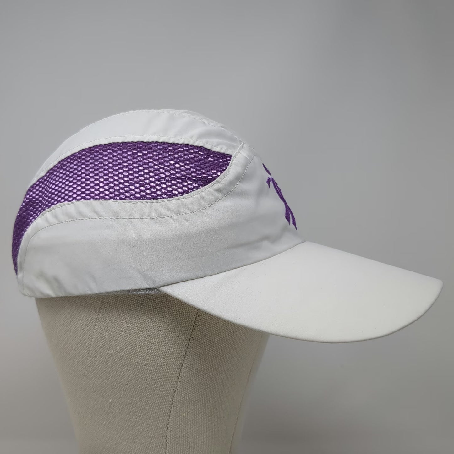 RaceTrackers Baseball Cap White One Size Purple Mesh Running Ribbon Logo Hat
