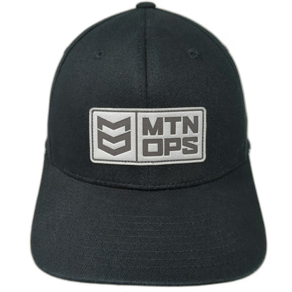 MTN OPS Baseball Cap Black M Flexfit Gray Patch Stretch Fit Performance Gear Hat