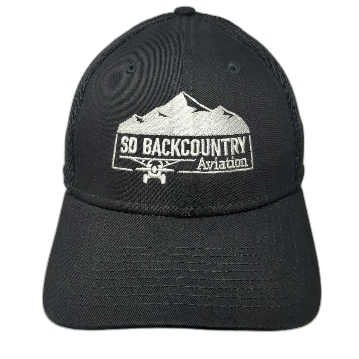 New Era Baseball Cap Black XL SD Backcountry Aviation Mountain Mesh Fitted Hat