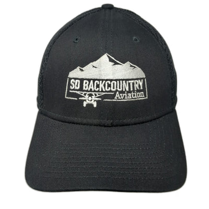 New Era Baseball Cap Black XL SD Backcountry Aviation Mountain Mesh Fitted Hat
