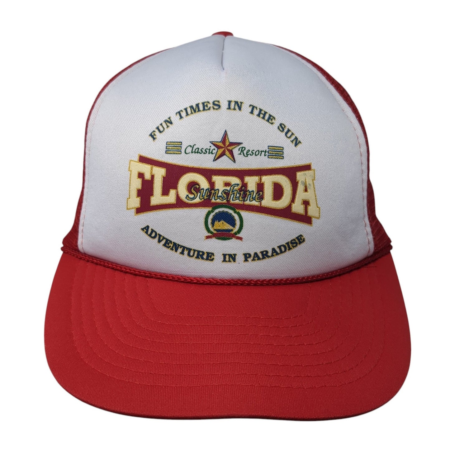 Fun Times In The Sun Florida Snapback Trucker Hat Red One Size Mesh Back