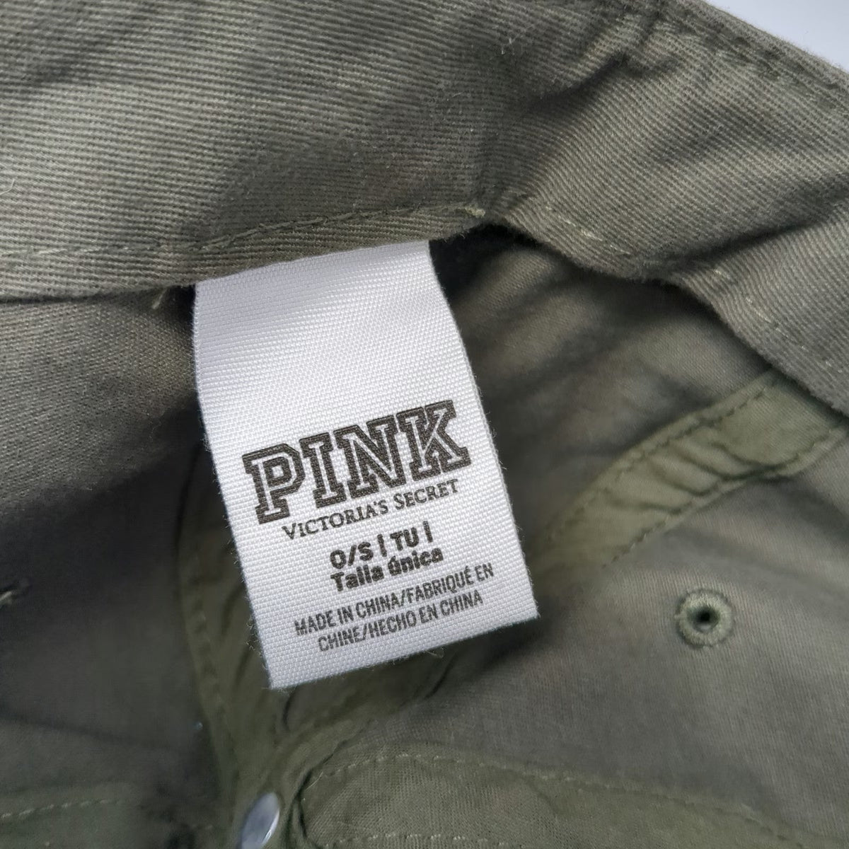 PINK Victoria's Secret Baseball Cap Green One Size P Patch Hat Slideback Cotton