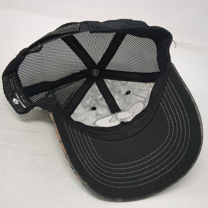 Mossy Oak Baseball Cap Black Gray Camo Mesh Back One Size Strapback Hunting Hat