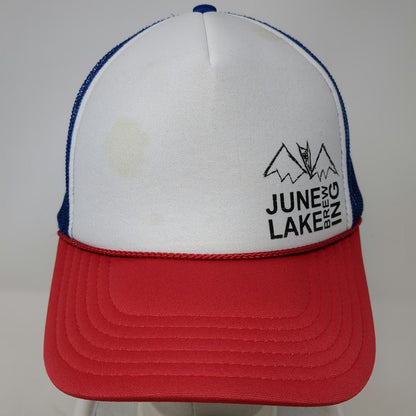 Otto Trucker Hat One Size White Blue Red June Lake Brewing Bat Mesh Foam Rope