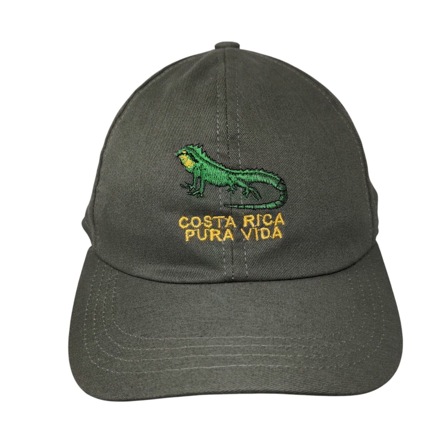 Costa Rica Pura Vida Iguana Strapback Hat Brown One Size Embroidered