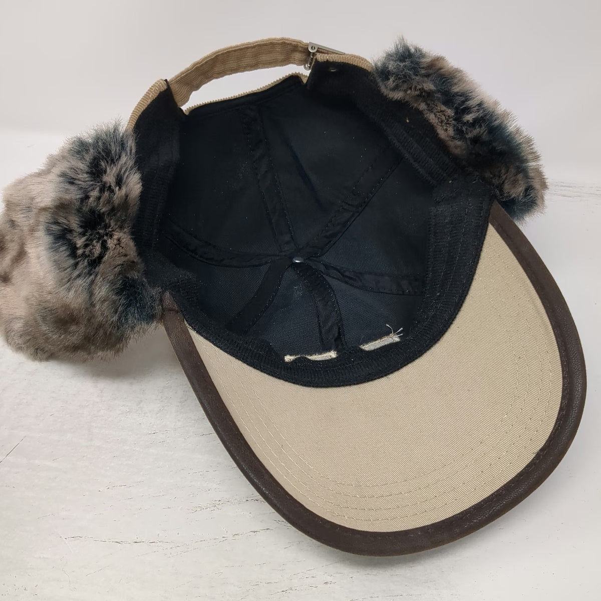 Beige Trapper Cap One Size Hat Ear Flaps Corduroy Harvard Western Treeway