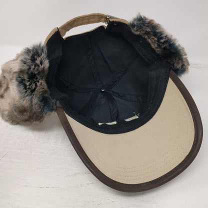 Beige Trapper Cap One Size Hat Ear Flaps Corduroy Harvard Western Treeway