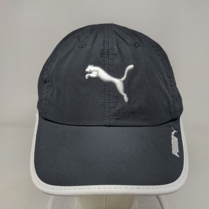PUMA Strapback Hat Black OSFA Embroidered Vent Holes 6 Panel Adjustable