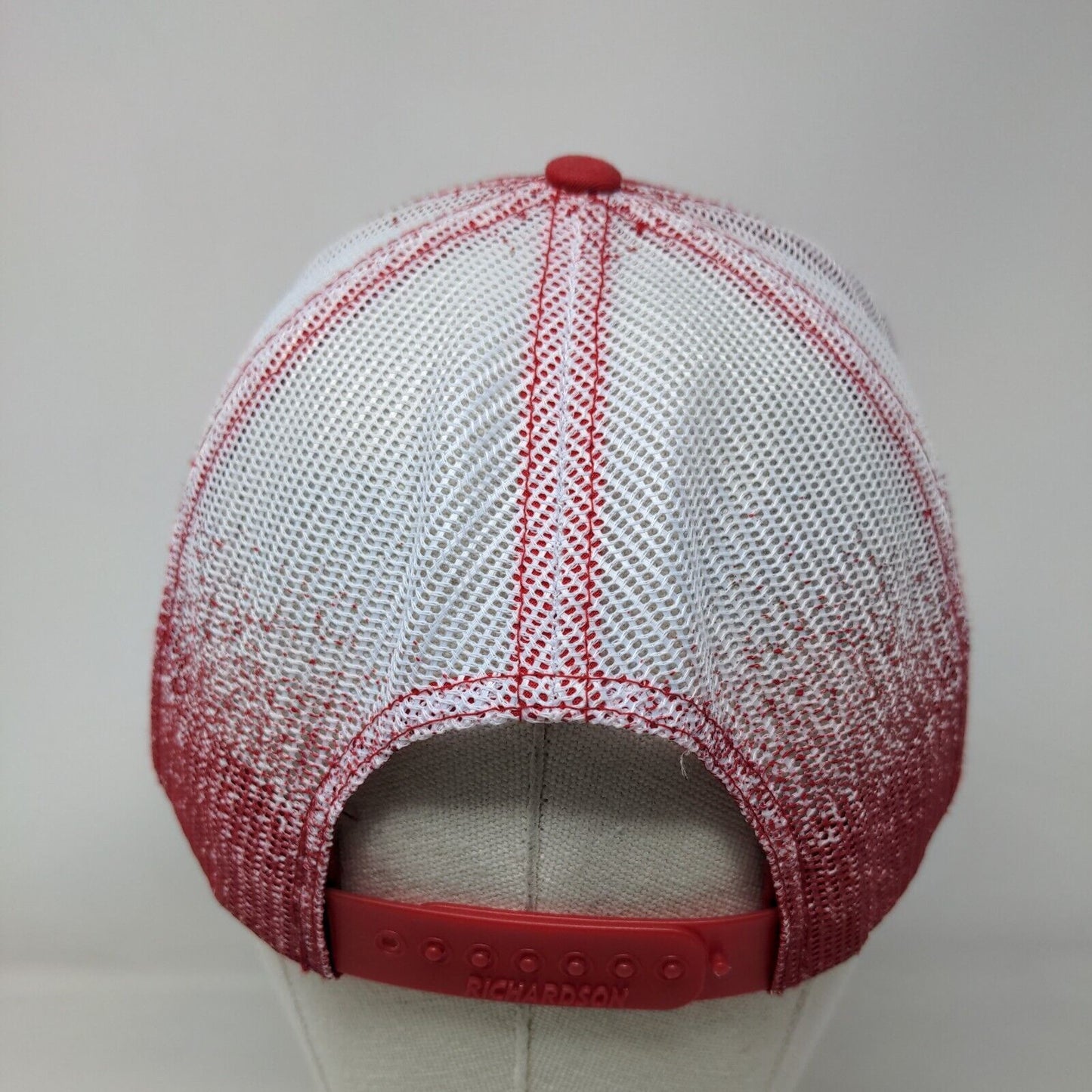 Richardson Snapback Mesh Back Trucker Hat Red One Size Leather Patch