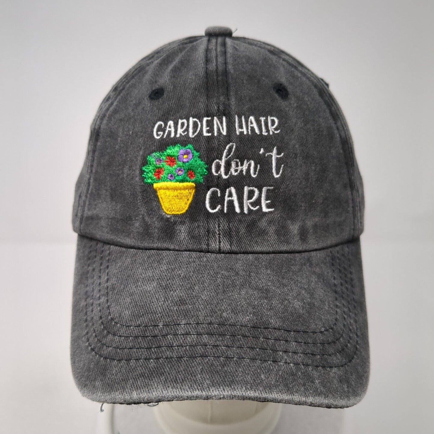 Garden Hair Don't Care Slideback Hat Gray One Size Adjustable 6 Panel