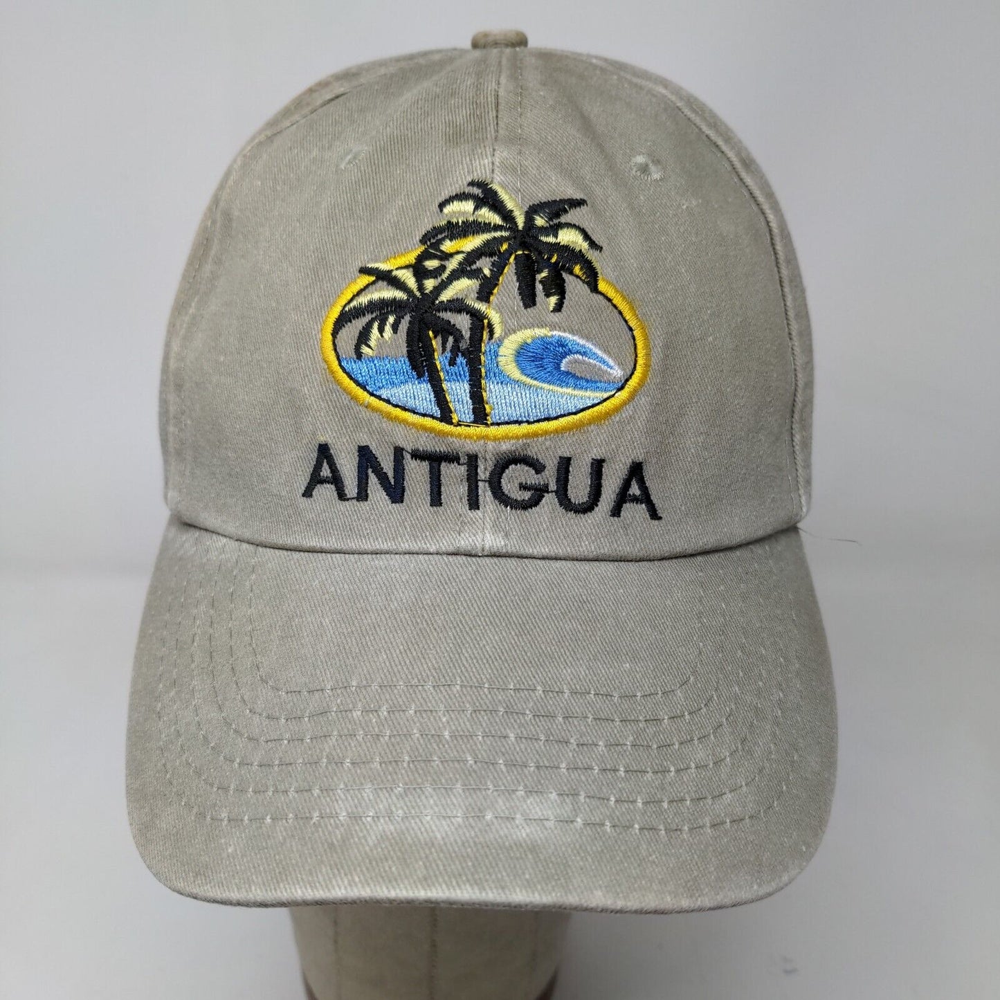 Antigua Men's Strapback Hat Beige Size 58CM Embroidered Beach Palm Tree Logo