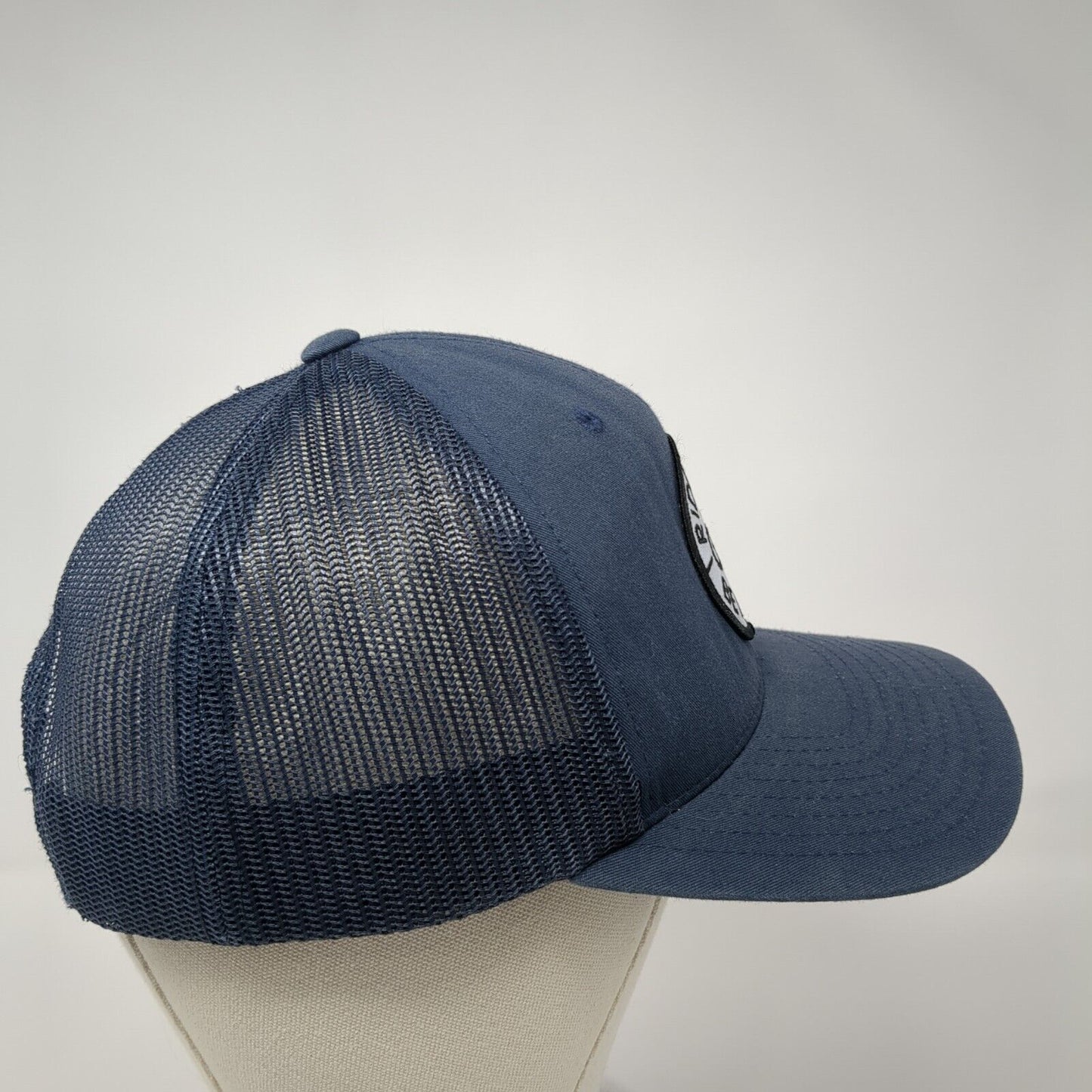 Ride Bikes Be Happy Snapback Trucker Hat Blue OS Adjustable Mesh Back Yupoong