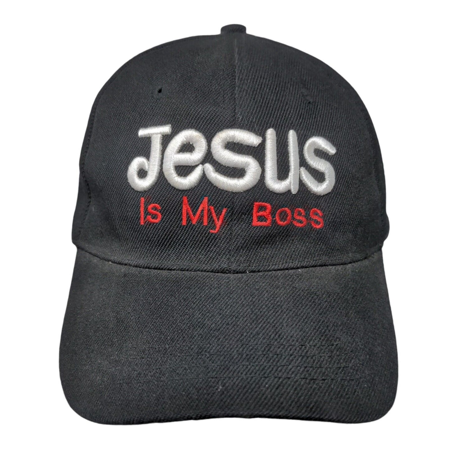 Jesus Is My Boss Strapback Hat Black One Size Adjustable Embroidered 6 Panel
