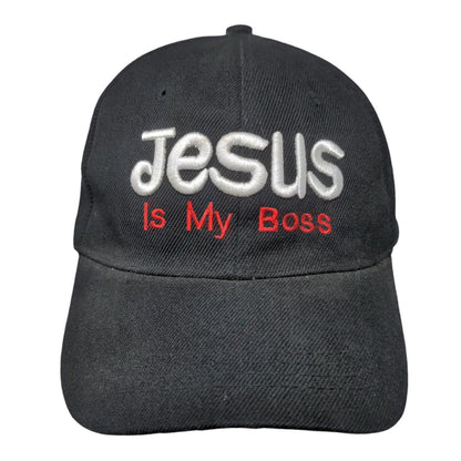 Jesus Is My Boss Strapback Hat Black One Size Adjustable Embroidered 6 Panel