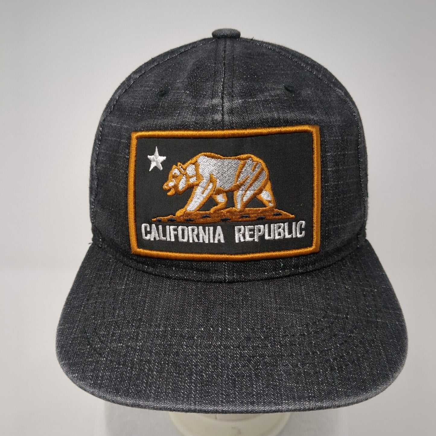 California Republic Bear Snapback Hat Gray One Size Embroidered Denim