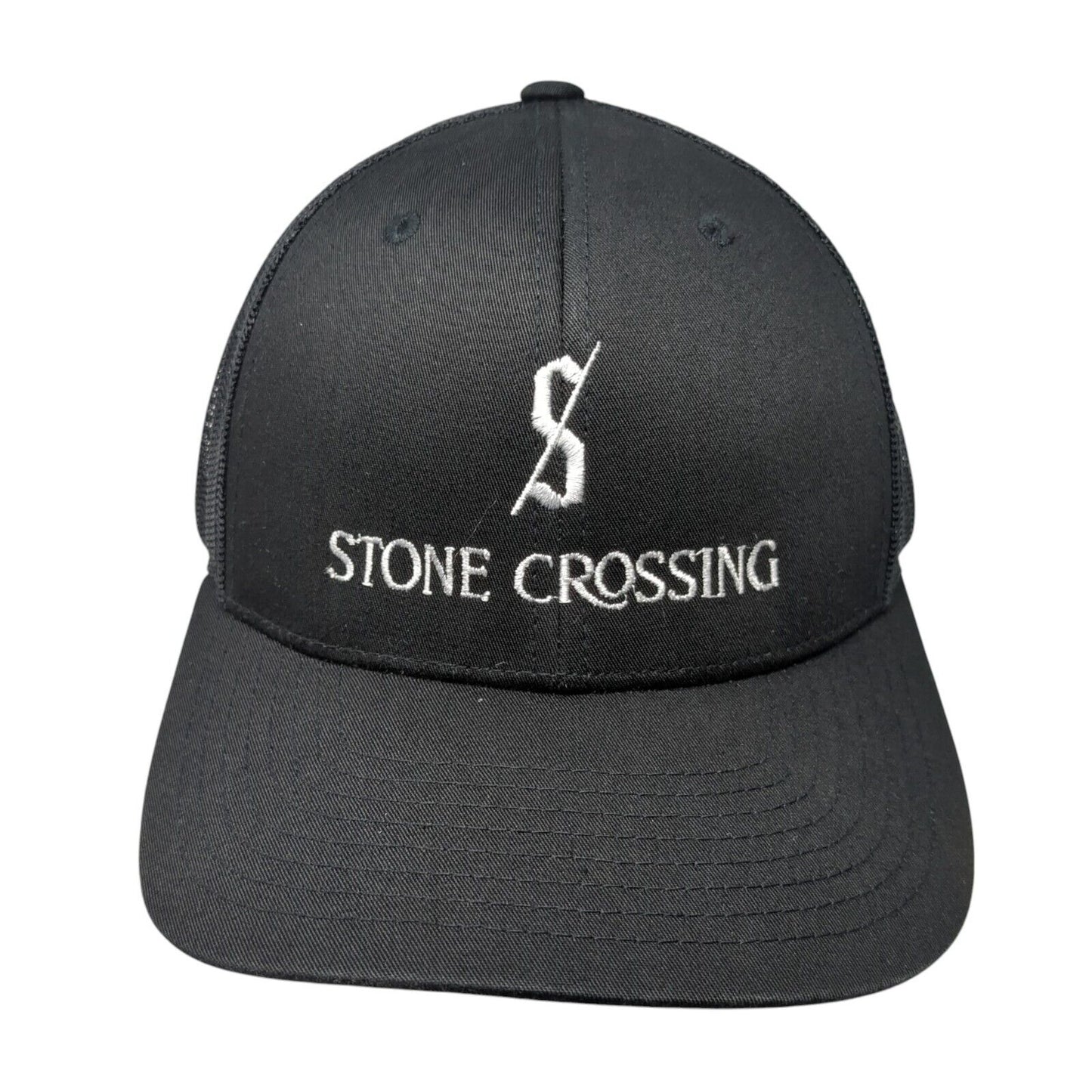 Stone Crossing Snapback Mesh Back Trucker Hat Black One Size Sport-Tek