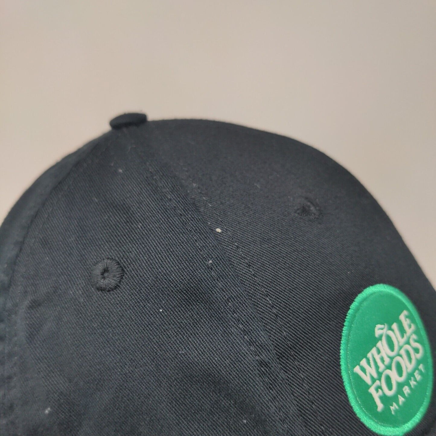 Whole Foods Market Strapback Hat Black OSFM Adjustable Vented Holes Loomstate