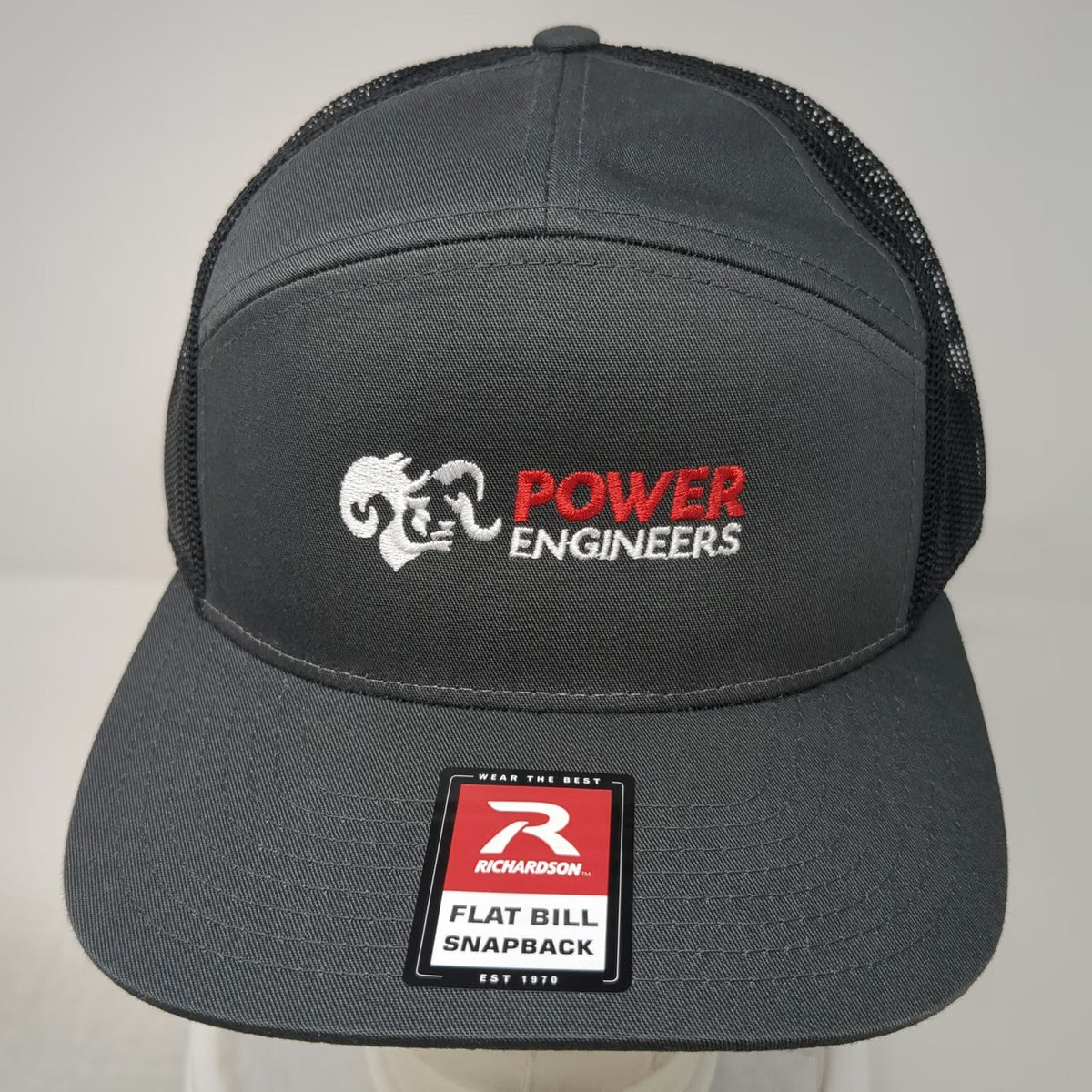 Richardson Trucker Hat Gray One Size Power Engineers Ram Logo Flat Bill Hat
