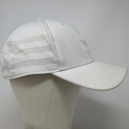 Adidas Snapback Hat White One Size Perforated 3-Stripes Rubberized Logo 6 Panel