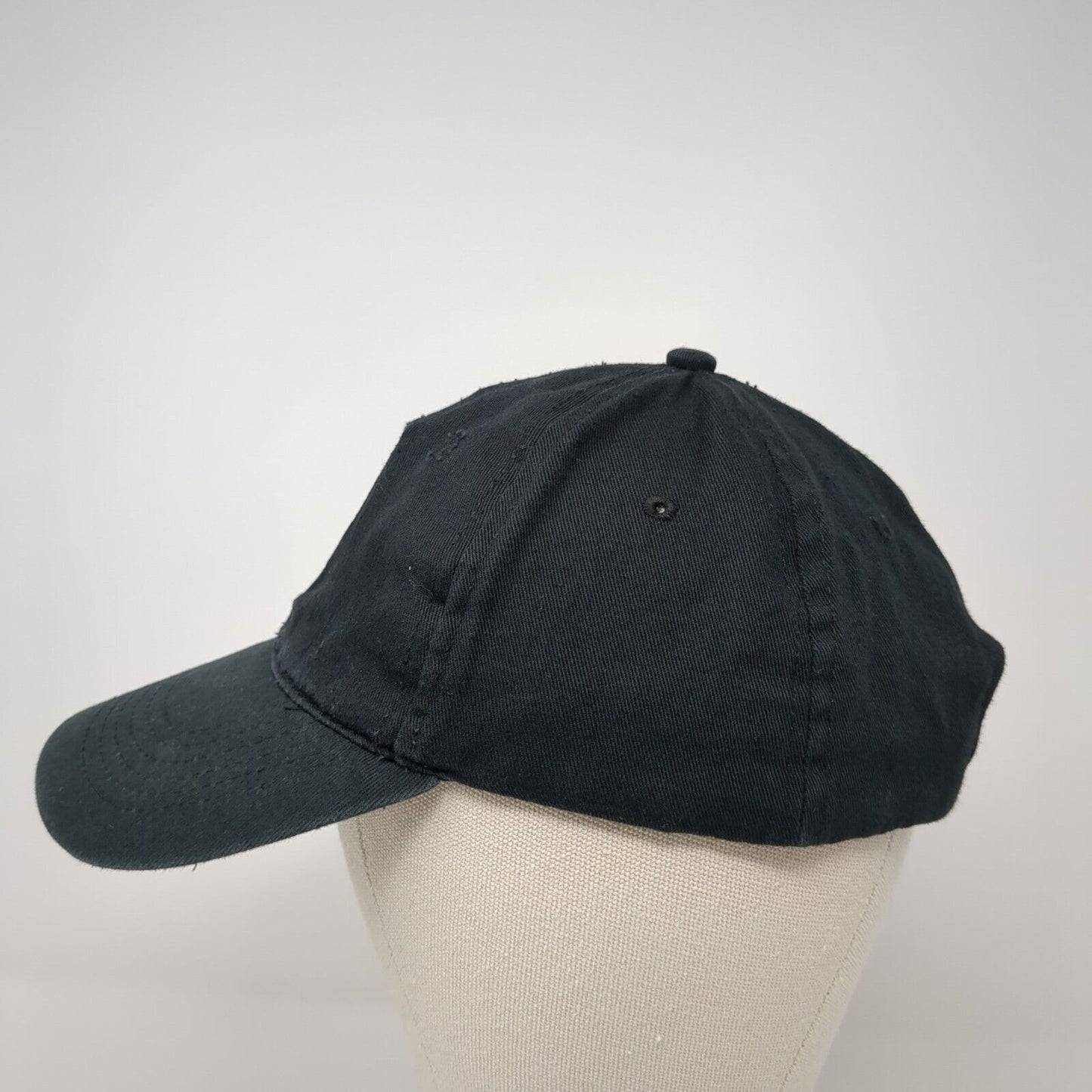 Unbranded Strapback Hat Black One Size Embroidered Logo Brush 6 Panel